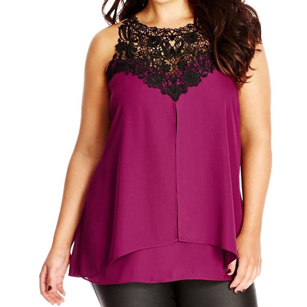 City Chic Plus Top Georgette Lace Inset